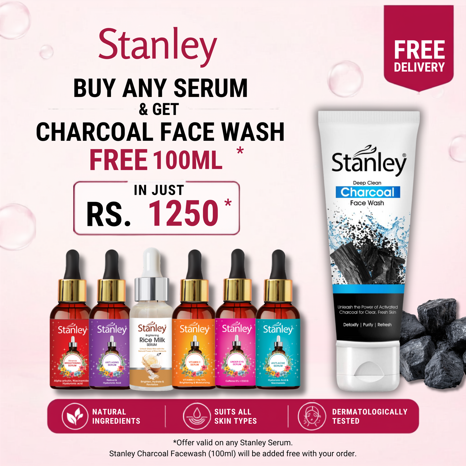 Free Charcoal Face Wash with Purchase of any Serum